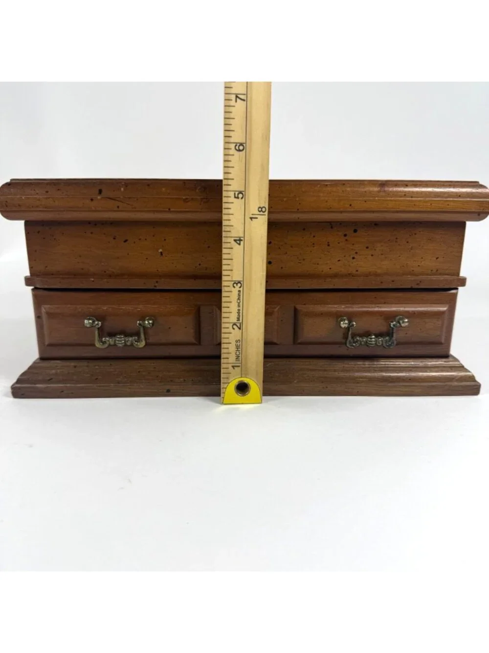 Vintage Montgomery Wards Wondercrafts Green Marble Top Wood Jewelry Box Drawer